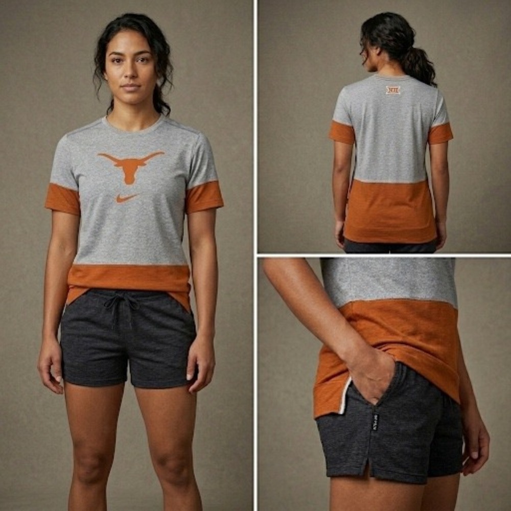 Nike Texas Longhorns Training Shirt Womens Large Gray Orange Short Sleeve